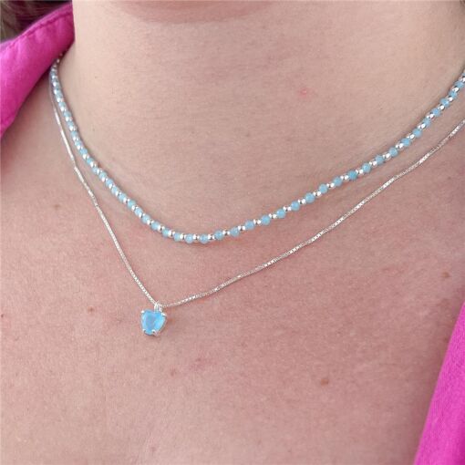 COLAR CRISTAIS AZUL COM BOLINHAS