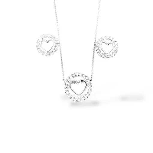 CONJUNTO CORAÇÃO REDONDO VAZADO + CAIXA DE VELUDO