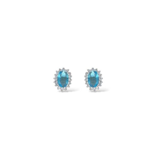 BRINCO OVAL AZUL BORDA CRAVEJADA ZIRCÔNIA