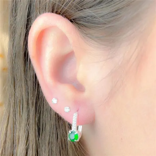 ARGOLA CLICK COM PEDRA REDONDA VERDE