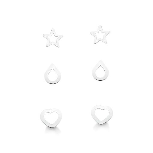 BRINCO TRIO ESTRELA - CORAÇÃO - GOTA VAZADO