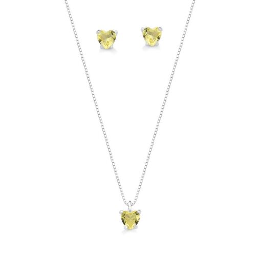 CONJUNTO CORAÇÃO CRISTAL AMARELO