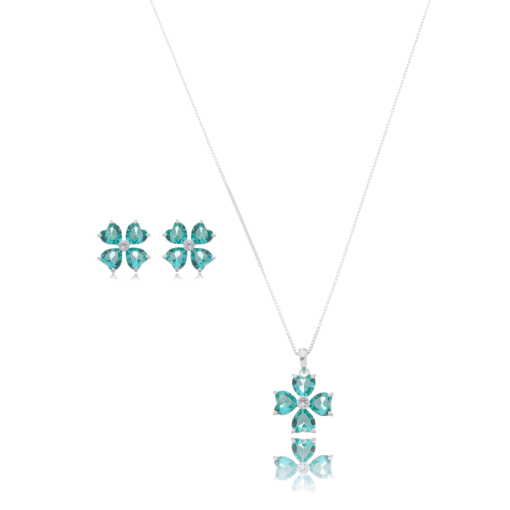 CONJ. GARG. 45 CM BR. E PING. FLOR C/ ZIRC. CORAÇÃO