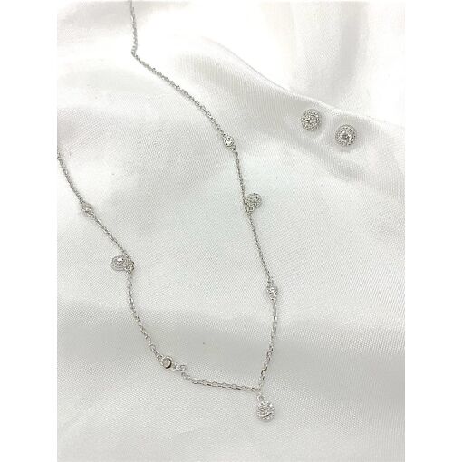 CONJ. GARG. BR. E PING. C/ ZIRCONIA PRATA C/ RODIO