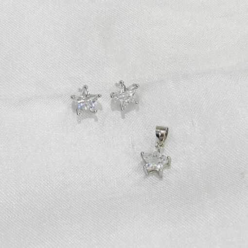 CONJUNTO BRINCO E PINGENTE ZIRCONIA ESTRELA  PRATA