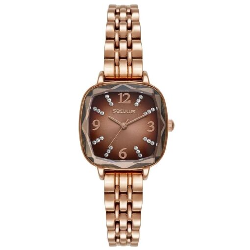 RELOGIO SECULUS  ACO ROSE CAIXA QUADRADA MOCHA MOUSE