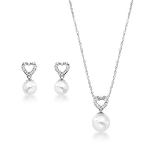 CONJ. GARG. BR. E PING. CORAÇÃO VAZ. C/ ZIRC. E PEROLA