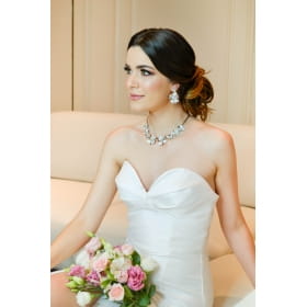 Conjunto de Festa Floral Brinco e Colar Com Micro Cravação
