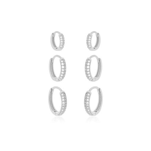 CONJUNTO TRIO DE ARGOLINHAS COM ZIRCÔNIAS