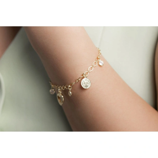 PULSEIRA COM SÃO BENTO, CORAÇÃO VAZADO E PONTOS DE LUZ