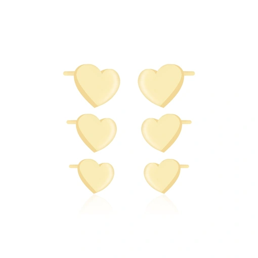 CONJUNTO TRIO DE BRINCOS DE CORAÇÃO