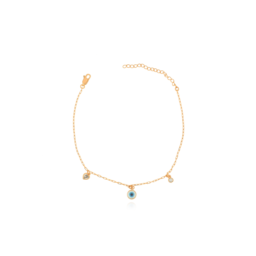 TORNOZELEIRA COM OLHO GREGO PONTO DE LUZ E CORAÇÃO