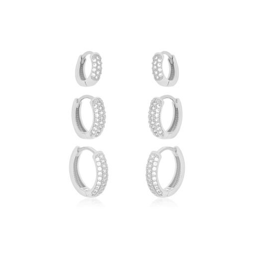 CONJUNTO TRIO DE ARGOLINHAS COM ZIRCÔNIAS