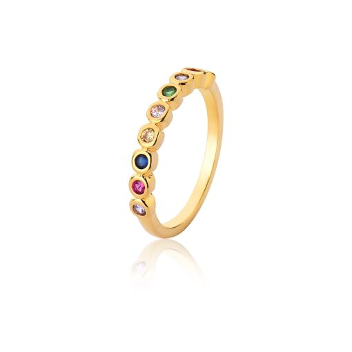 ANEL BAN. DOURADO PEDRA MULTICOLOR REDONDO