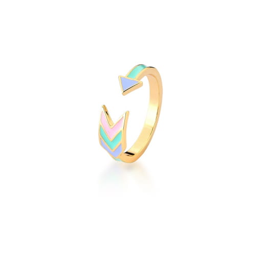 ANEL COM FLECHA ESMALTADO COLORIDO BANHADO A OURO