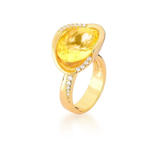 ANEL COM CRISTAL OVAL NA COR AMARELA BANHADO A OURO
