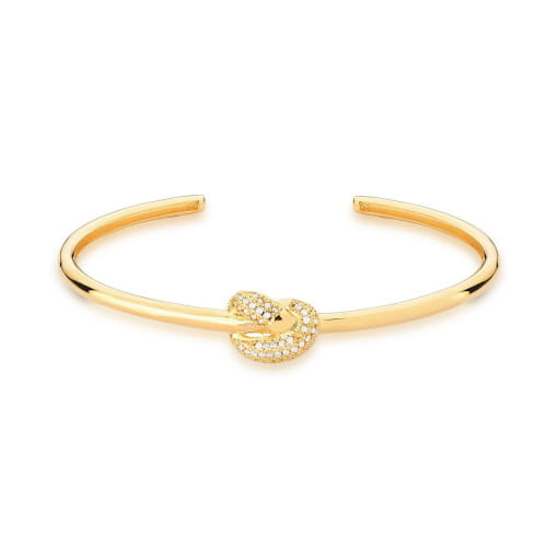 BRACELETE COM NÓ CRAVEJADO DE ZIRCÔNIAS BRANCAS BANHADO A OURO