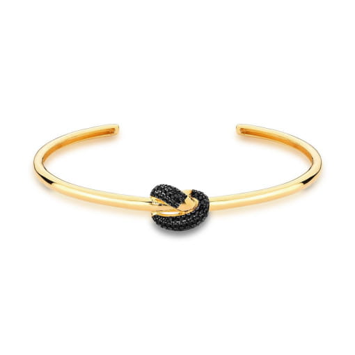 BRACELETE COM NÓ CRAVEJADO DE ZIRCÔNIAS NEGRAS BANHADO A OURO