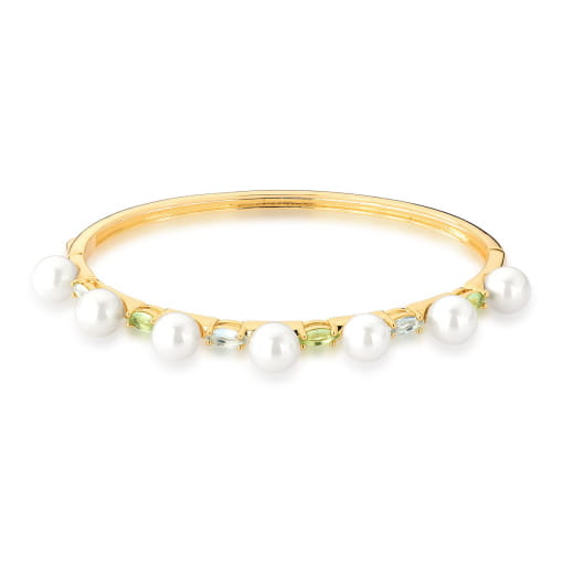 BRACELETE COM ZIRCÔNIAS PRASIOLITA E PÉROLA BANHADO A OURO