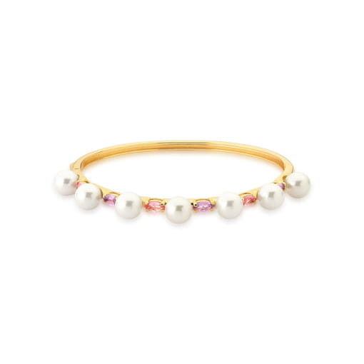BRACELETE COM ZIRCÔNIAS AMETISTA LAVANDA E PÉROLA BANHADO A OURO