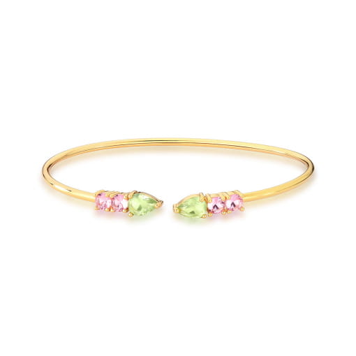 BRACELETE ABERTO COM ZIRCÔNIAS COLORIDAS BANHADO A OURO