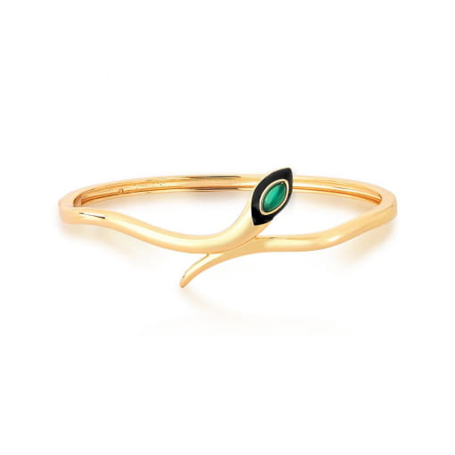 BRACELETE COBRA ESMALTADO PRETO E CABOCHÃO VERDE BANHADO A OURO