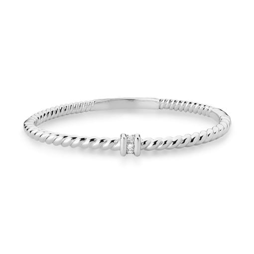 BRACELETE TRANÇADO LISO E ZIRCÔNIAS BRANCAS BANHADO A RÓDIO