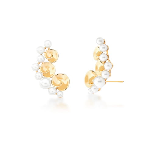 BRINCO EAR CUFF CURVO E LISO COM PÉROLA SHELL BANHADO A OURO