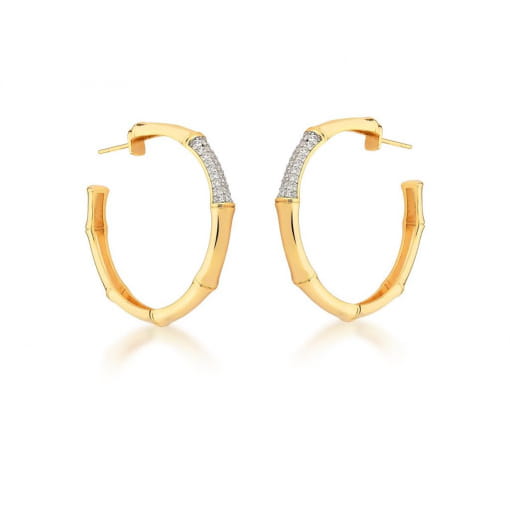 MEIA ARGOLA BAMBU COM ZIRCÔNIAS BRANCAS BANHADA A OURO
