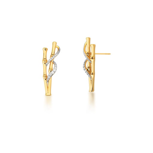 BRINCO BAMBU COM ZIRCÔNIAS BRANCAS BANHADO A OURO