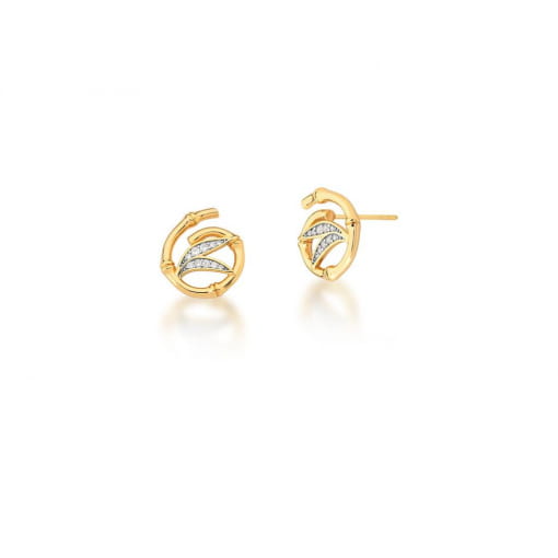 BRINCO CURVO BAMBU COM ZIRCÔNIAS BRANCAS BANHADO A OURO
