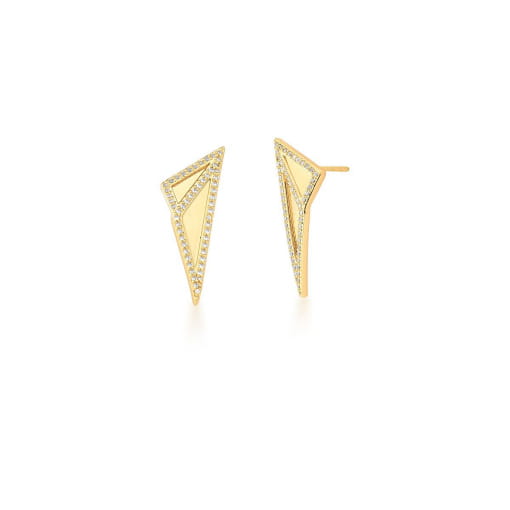 BRINCO TRIANGULAR COM ZIRCÔNIAS BRANCAS BANHADO A OURO