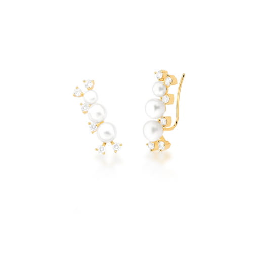 BRINCO EAR CUFF COM PÉROLAS DE ÁGUA DOCE BANHADO A OURO