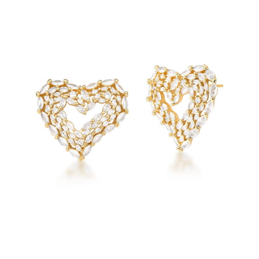BRINCO DE CORAÇÃO COM ZIRCÔNIAS BRANCAS BANHADA A OURO
