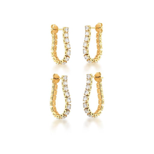BRINCO DUPLO PÊNDULO EAR JACKET BRANCO BANHADO A OURO