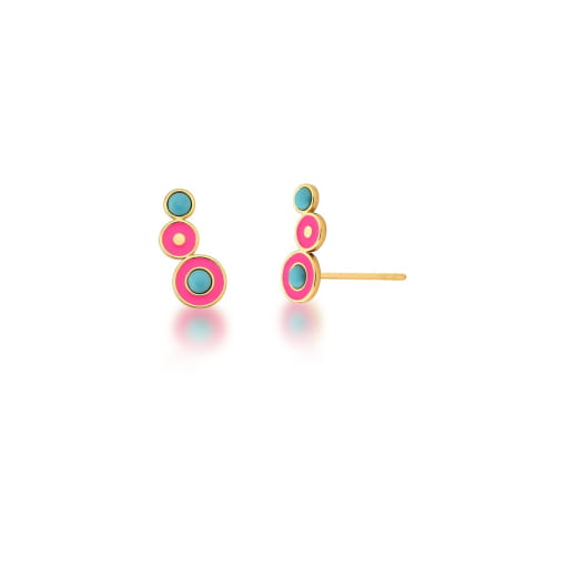 BRINCO EAR CUFF REDONDO ESMALTADO ROSA BANHADO A OURO
