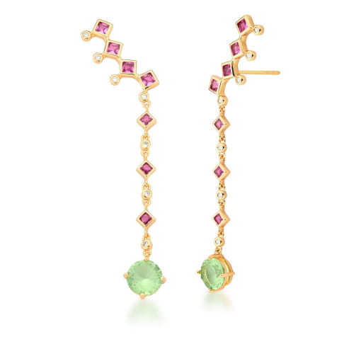 BRINCO EAR CUFF PÊNDULO COM CRISTAL PRASIOLITA BANHADO A OURO