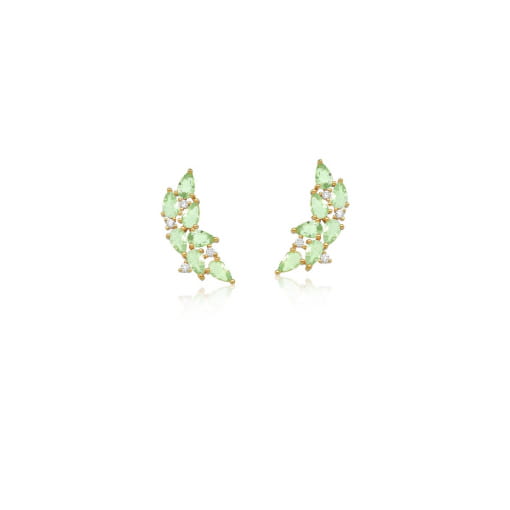 BRINCO EAR CUFF COM CRISTAIS EM GOTA PRASIOLITA BANHADO A OURO