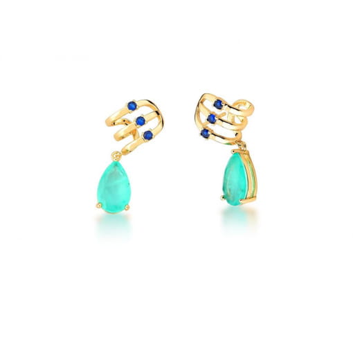 BRINCO EAR HOOK CRISTAL EM GOTA FUSION TURMALINA BANHADO A OURO