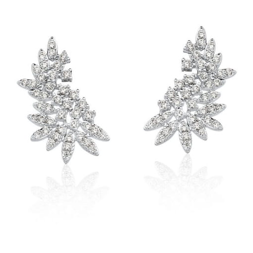 BRINCO EAR CUFF FOLHA COM ZIRCÔNIAS BRANCAS BANHADO A RÓDIO