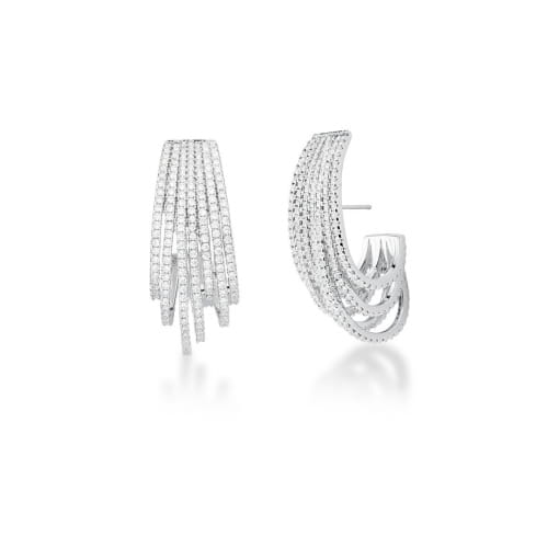 BRINCO EAR HOOK SETE FILEIRAS CRAVEJADAS BRANCAS BANHADO A RÓDIO