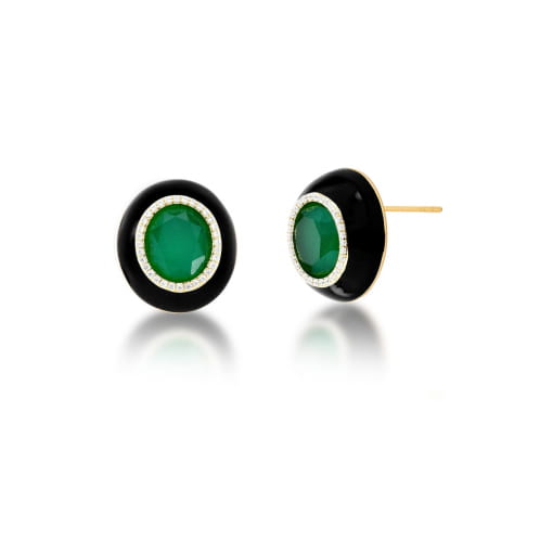 BRINCO OVAL COM CRISTAL ESMERALDA BANHADO A OURO