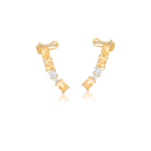 BRINCO EAR CUFF COM CRISTAIS RUTILADOS BANHADO A OURO