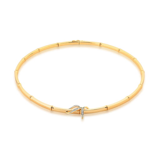 GARGANTILHA BAMBU COM ZIRCÔNIAS BRANCAS BANHADO A OURO