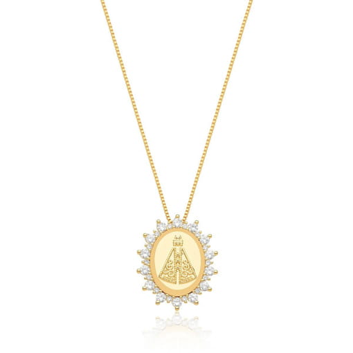 CORRENTE COM PINGENTE NOSSA SENHORA APARECIDA BANHADA A OURO