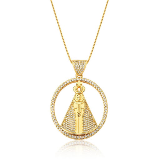 CORRENTE COM PINGENTE NOSSA SENHORA APARECIDA BANHADA A OURO