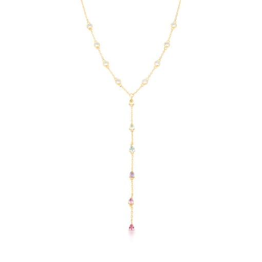 COLAR GRAVATA COM ZIRCÔNIAS COLORIDAS BANHADO A OURO