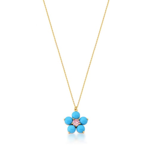 CORRENTE COM PINGENTE DE FLOR TURQUESA BANHADA A OURO