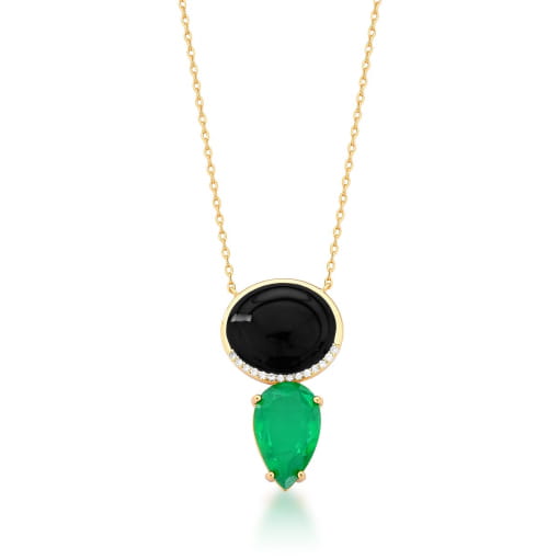 CORRENTE COM PINGENTE CRISTAL ESMERALDA BANHADA A OURO