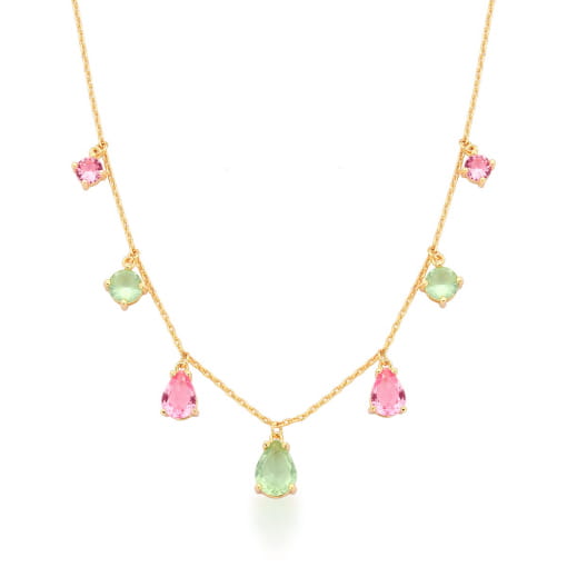 COLAR COM ZIRCÔNIAS PRASIOLITA E ROSA BANHADA A OURO